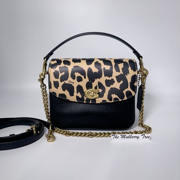 COACH CM571 Cassie Crossbody 19 chain crossbody handbag leopard black NWT $325 - Picture 1 of 15